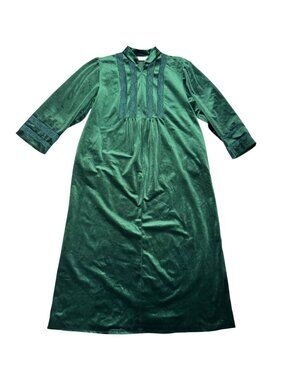 Vintage Sophia Morgan Velour Nightgown Robe Size M House Dress Green Zipper